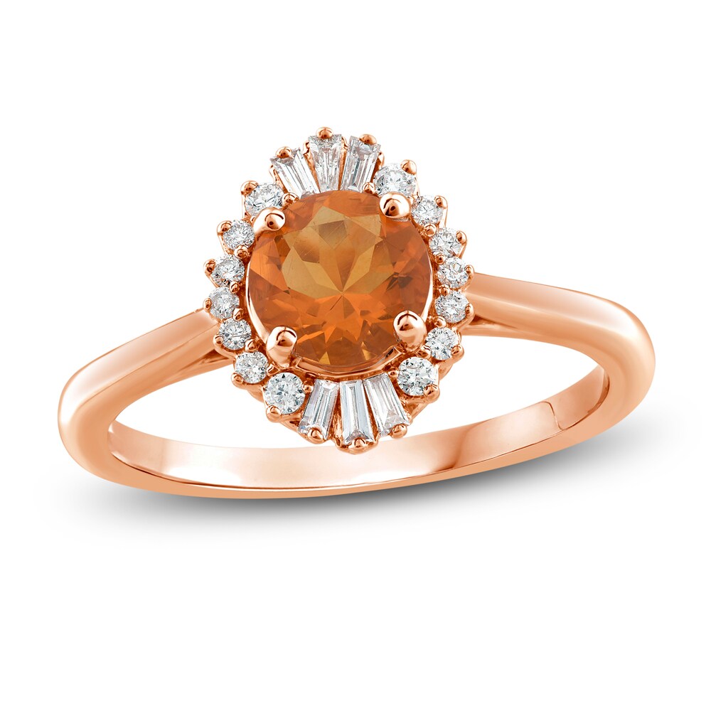 Natural Fire Opal Ring 1/6 ct tw Diamonds 10K Rose Gold w9s3IWl0