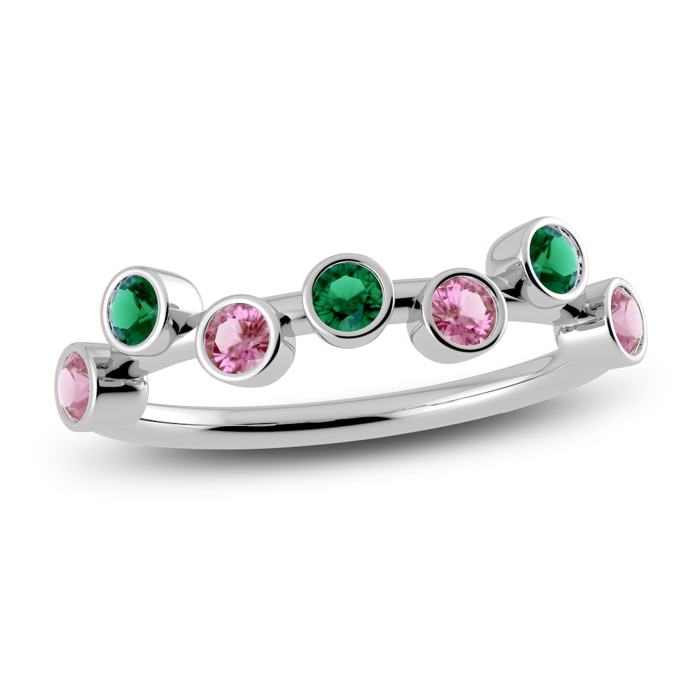 Juliette Maison Natural Pink Tourmaline & Natural Emerald Ring 10K White Gold wM4kARHJ