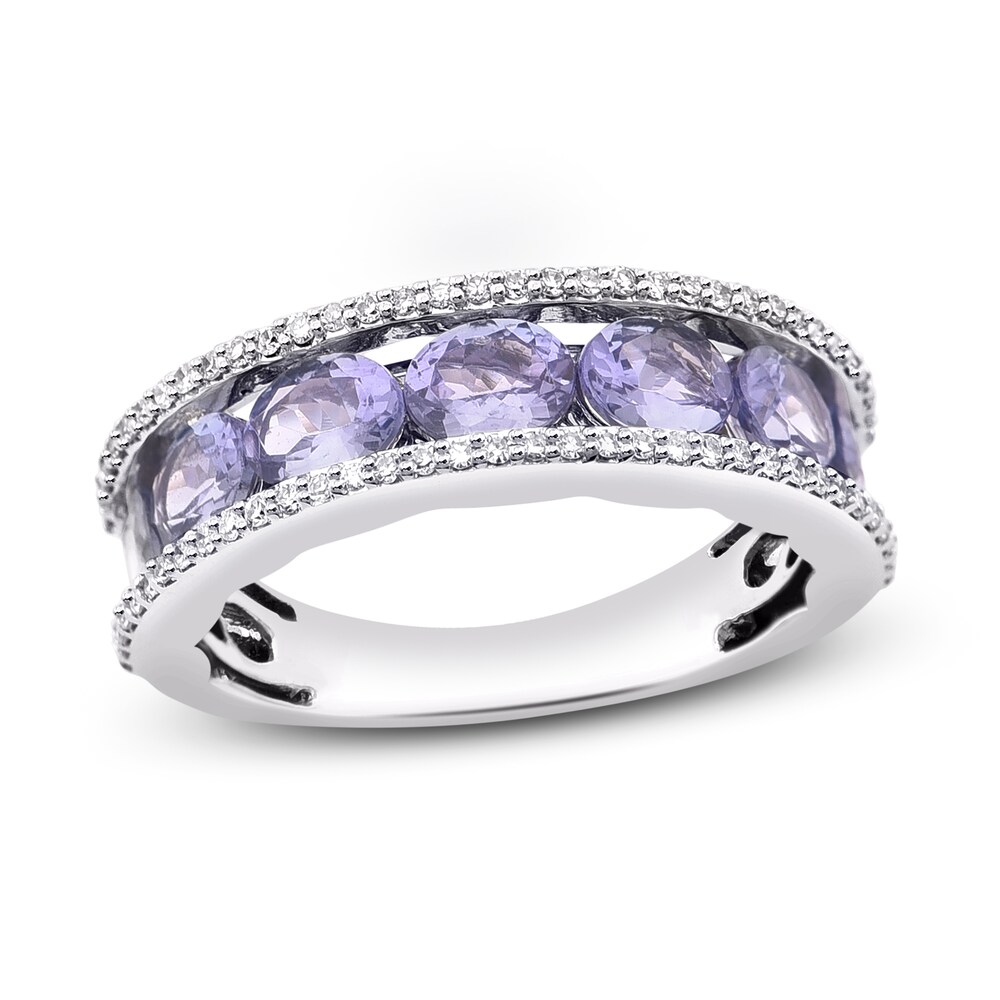 Natural Tanzanite Anniversary Ring 1/4 ct tw Diamonds 14K White Gold wTOx0ghN