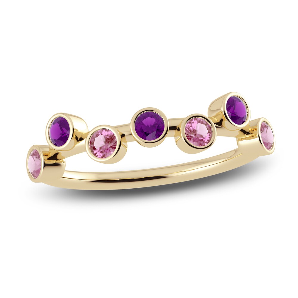 Juliette Maison Natural Amethyst & Natural Pink Tourmaline Ring 10K Yellow Gold wTVVWrp7