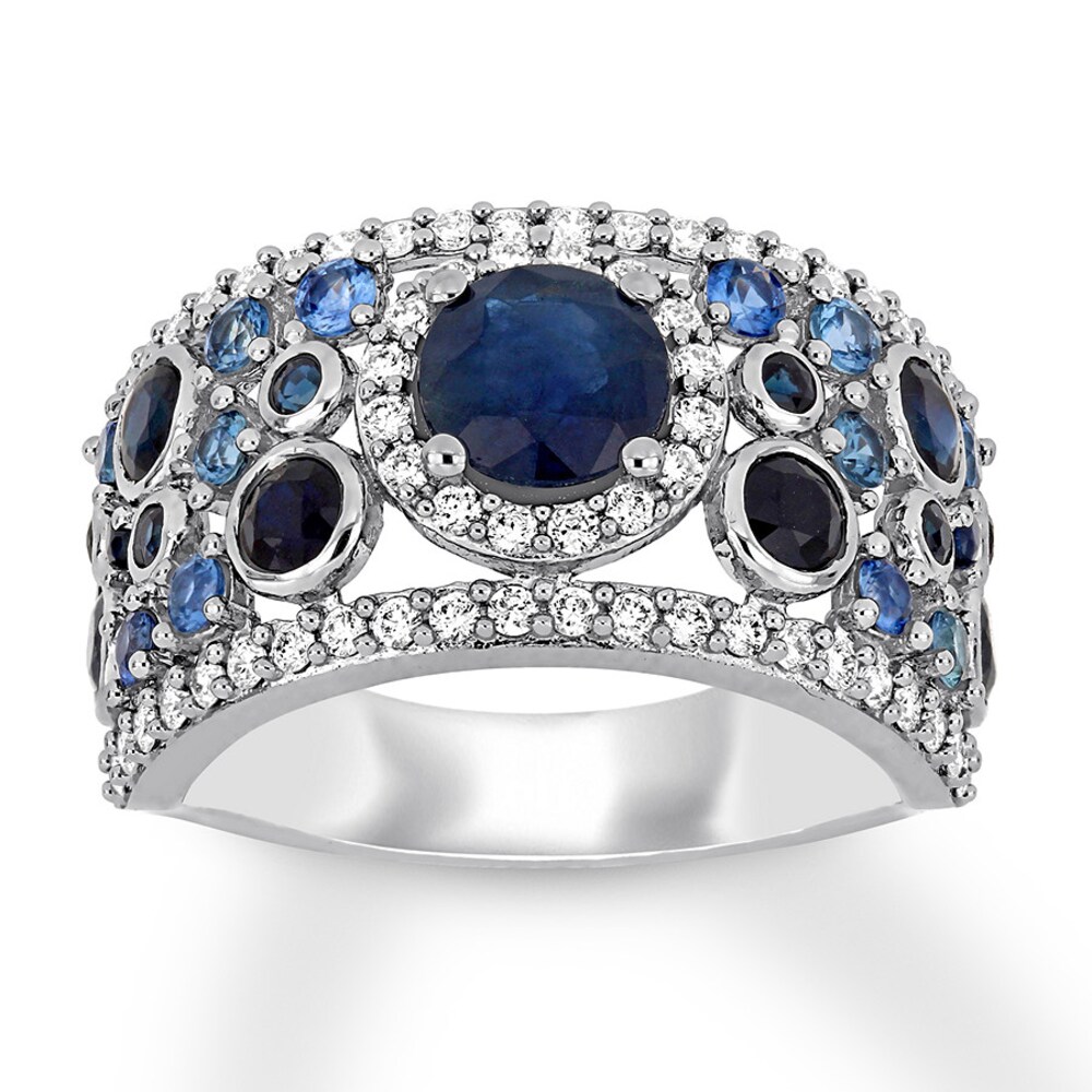 Natural Sapphire Ring 1/2 carat tw Diamonds 14K White Gold wX4lFjhd