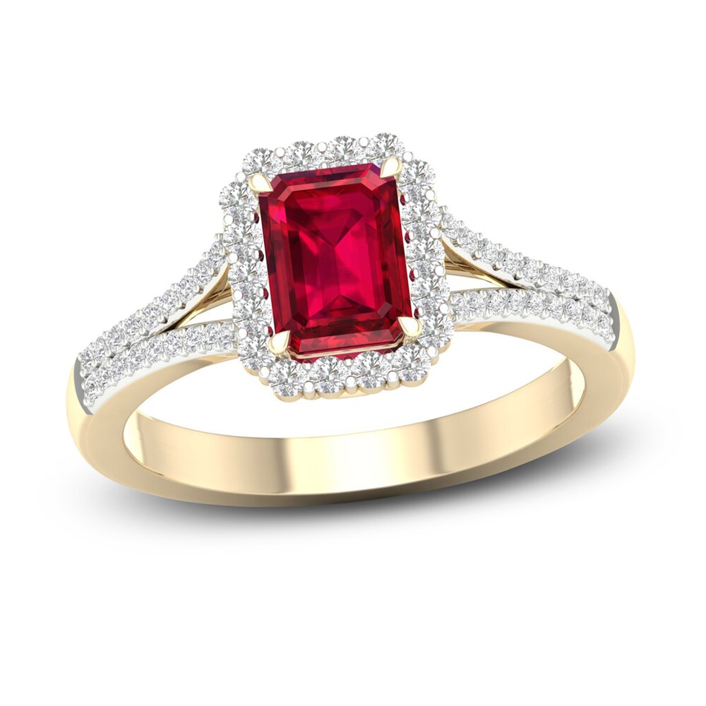 Lab-Created Ruby & Lab-Created White Sapphire Ring 10K Yellow Gold weEV31QM