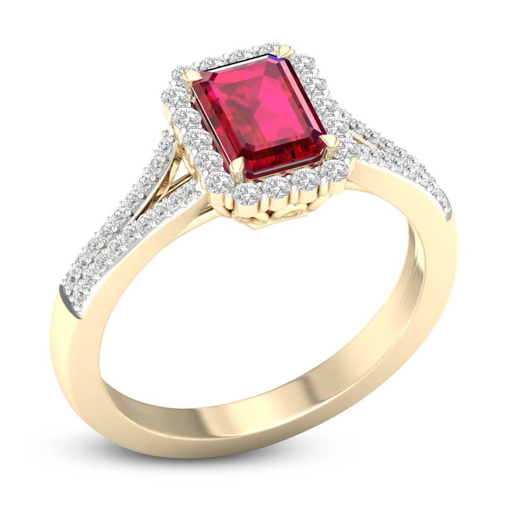 Lab-Created Ruby & Lab-Created White Sapphire Ring 10K Yellow Gold weEV31QM