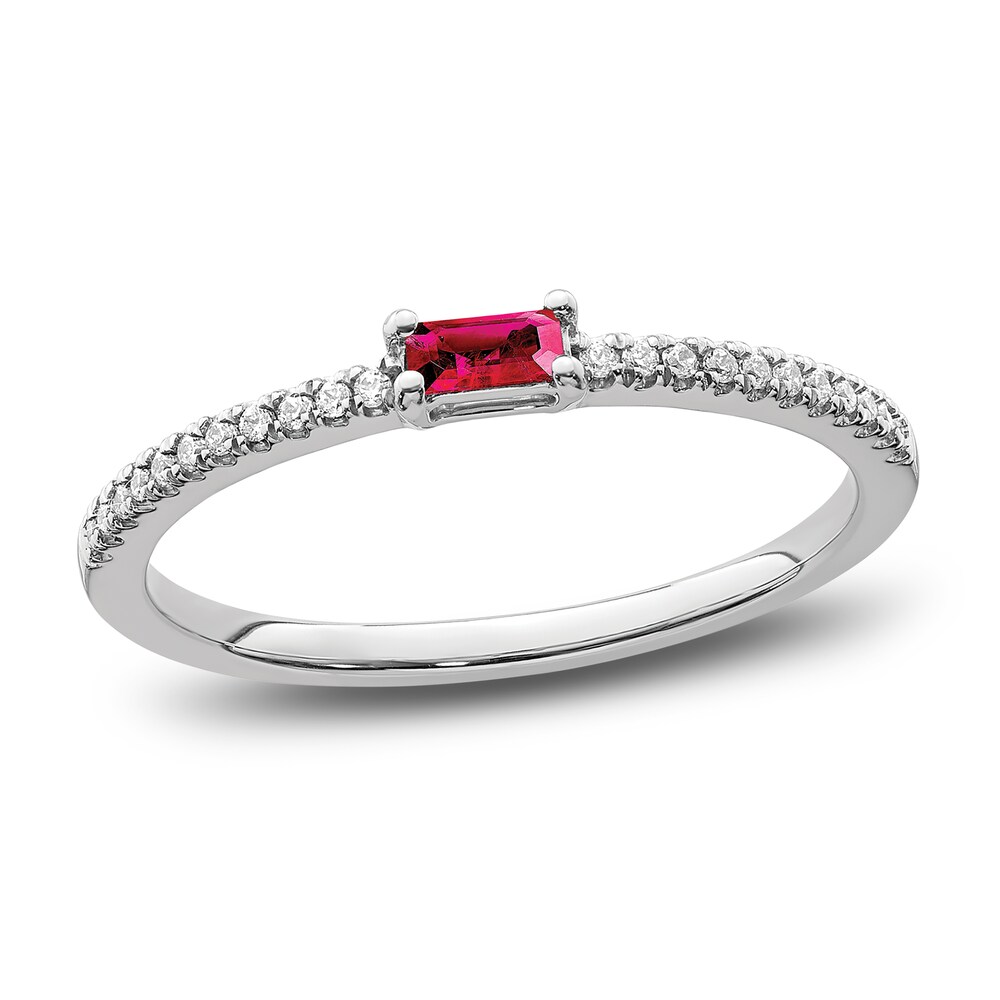 Natural Ruby Stackable Ring 1/15 ct tw Diamonds 14K White Gold wfL0wFnu