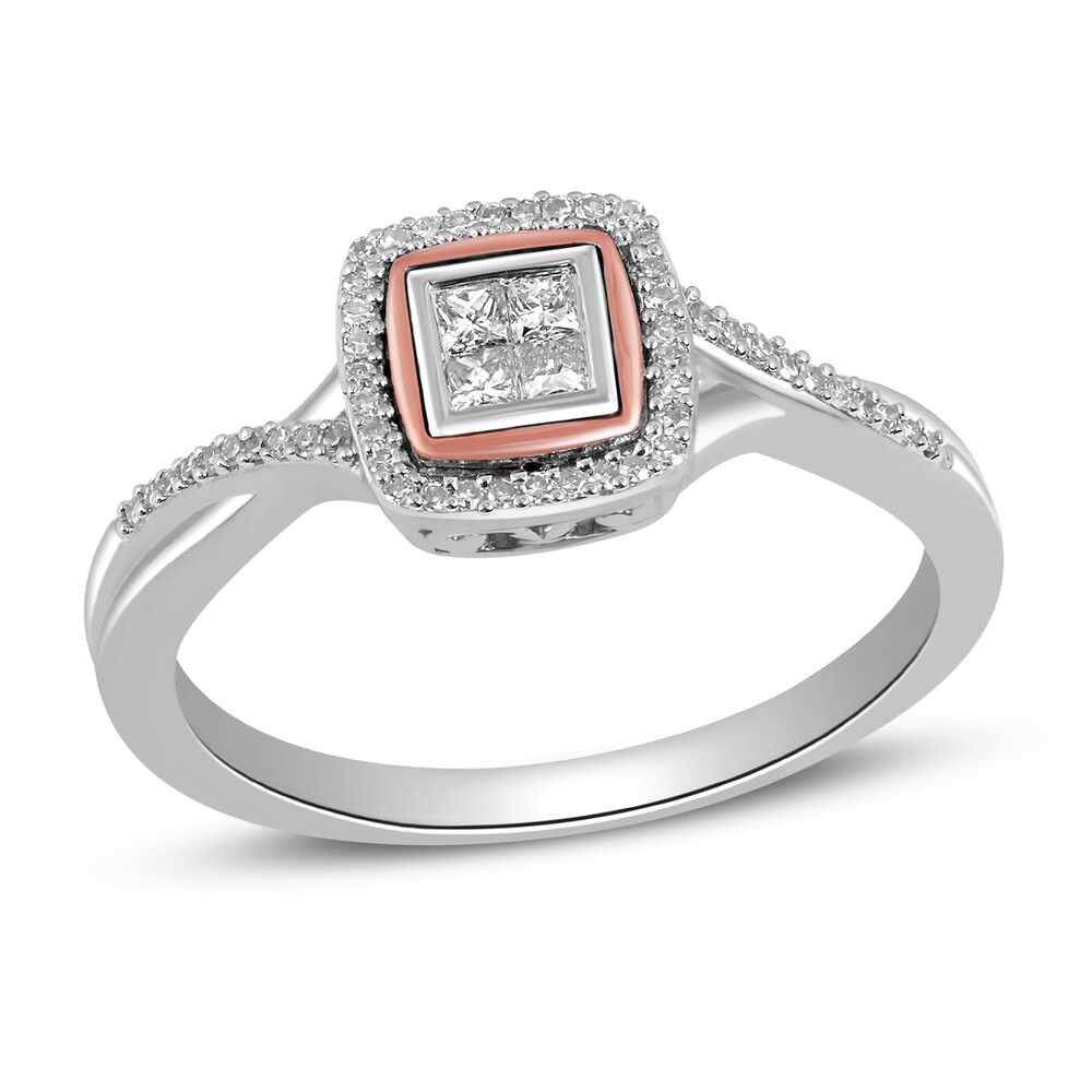 Diamond Ring 1/5 ct tw Round/Princess Sterling Silver/10K Rose Gold wopEQBhG