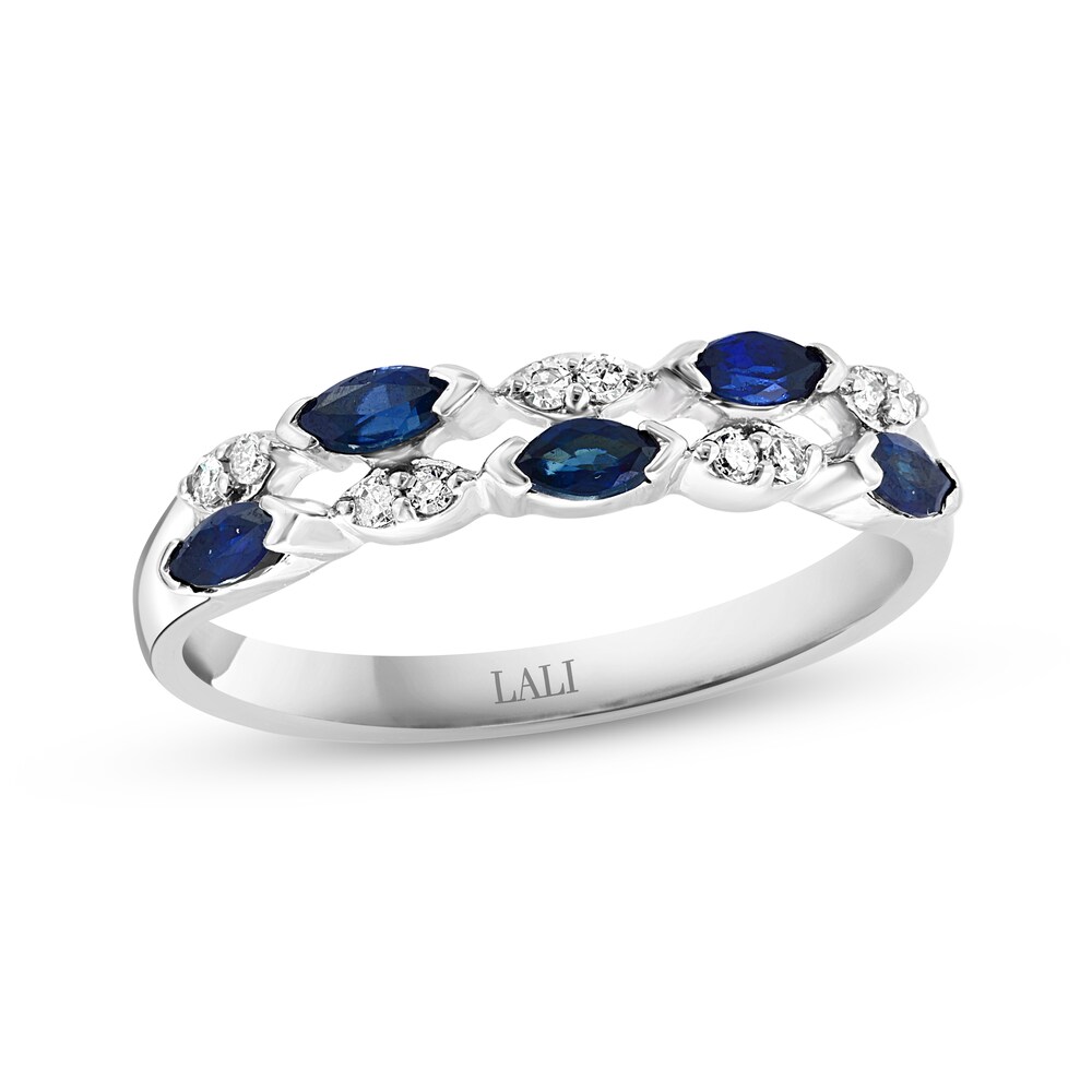 LALI Jewels Natural Blue Sapphire Engagement Ring 1/15 ct tw Diamonds 14K White Gold wp0EN597