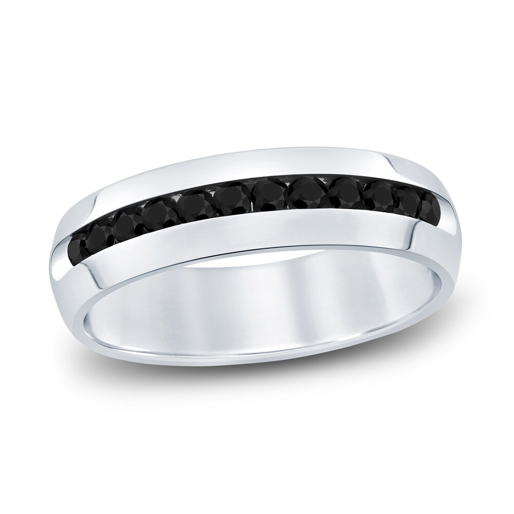 Men's Black Diamond Wedding Band 1/2 ct tw Round 14K White Gold xDxCzJCR