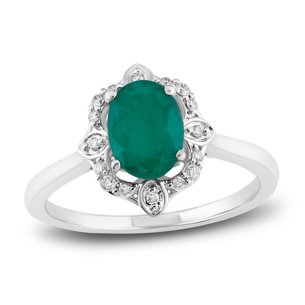 Natural Emerald Engagement Ring 1/10 ct tw Diamonds 14K White Gold xHpcSHb8