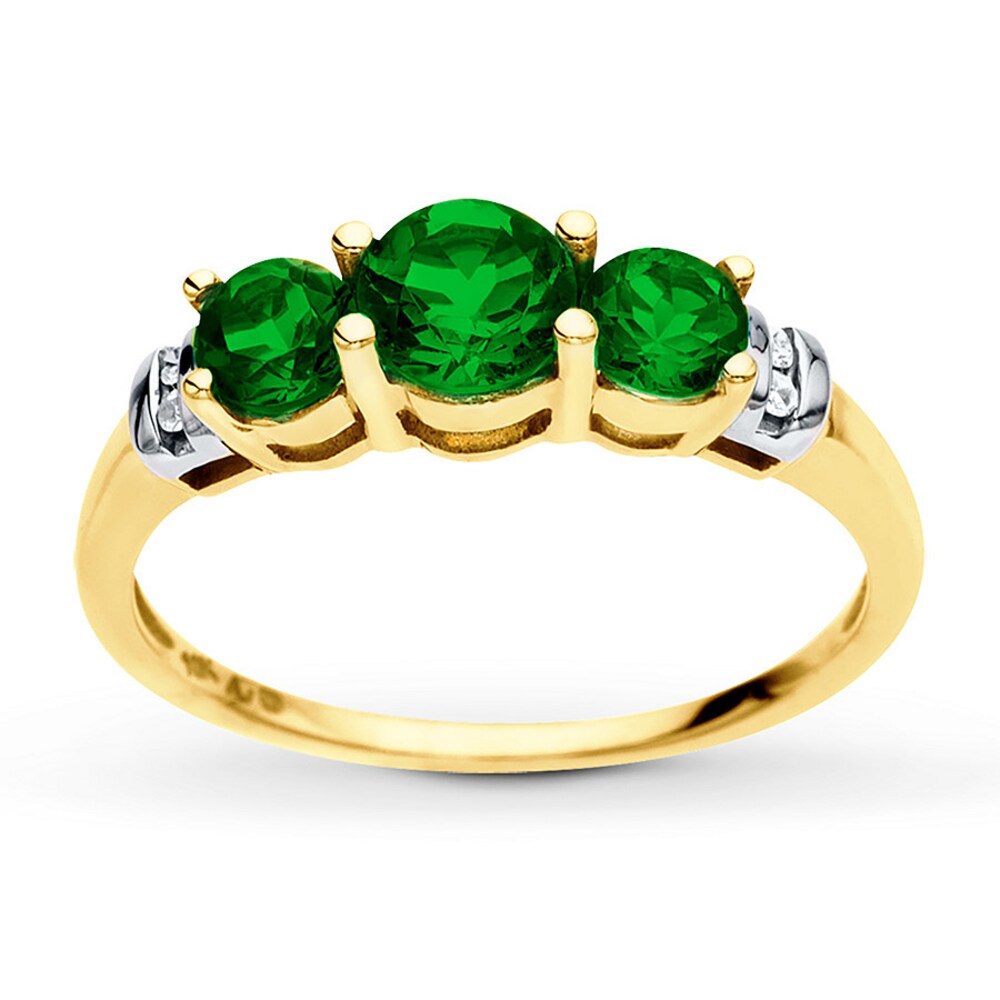 Lab-Created Emerald Ring Diamond Accents 10K Yellow Gold xLolNWXG