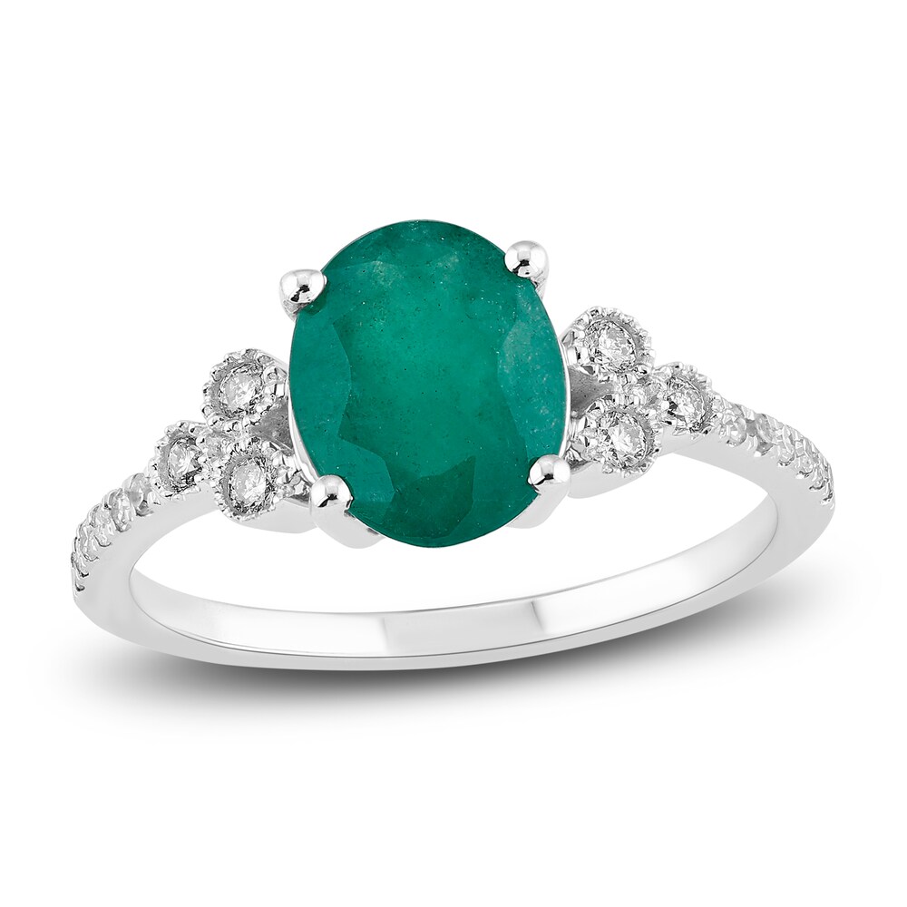 Natural Emerald Engagement Ring 1/6 ct tw Diamonds 14K White Gold xfB9yVxl