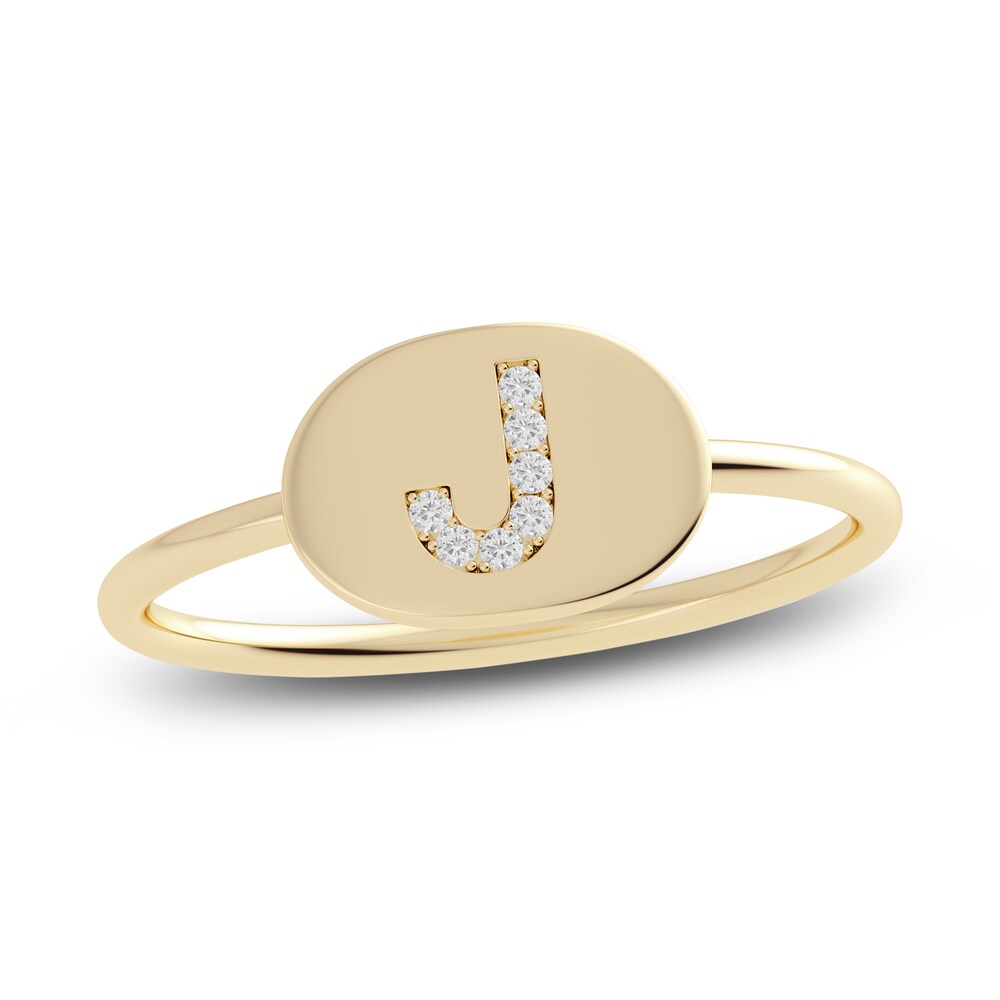 Juliette Maison Diamond Engravable Initial Signet Ring 1/15 ct tw Round 10K Yellow Gold xnUvkyFP