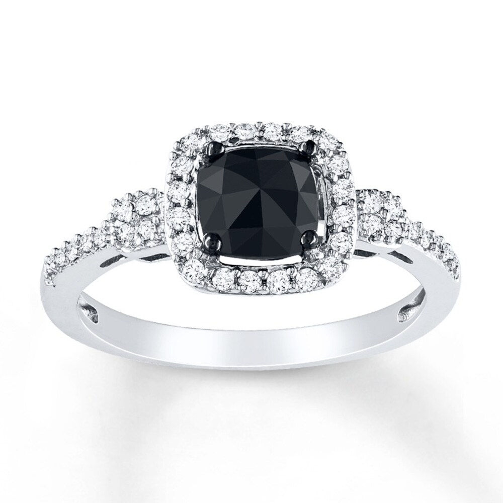 Black Diamond Ring 1 ct tw Cushion-cut 14K White Gold xzC7i4Il