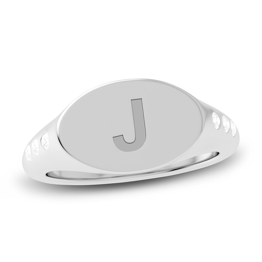 Juliette Maison Diamond Engravable Initial Signet Ring 1/8 ct tw Round 10K White Gold yMptxzfC