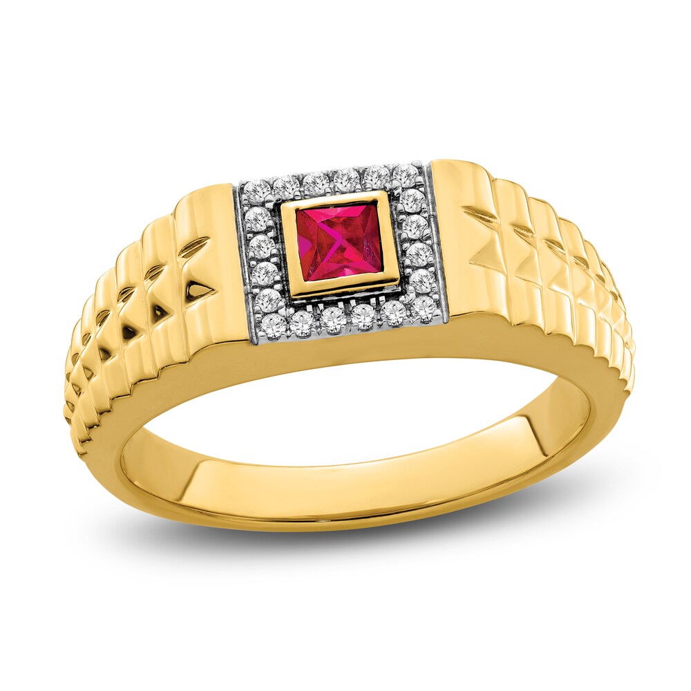 Men's Natural Ruby Ring 1/8 ct tw Round 14K Yellow Gold yNmE2jH7