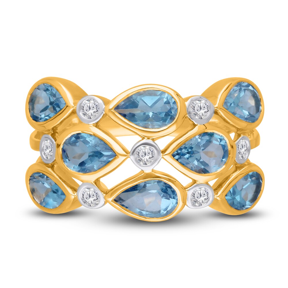 Kallati Natural Blue Topaz Ring 1/6 ct tw Diamonds 14K Yellow Gold yYZYjQRy