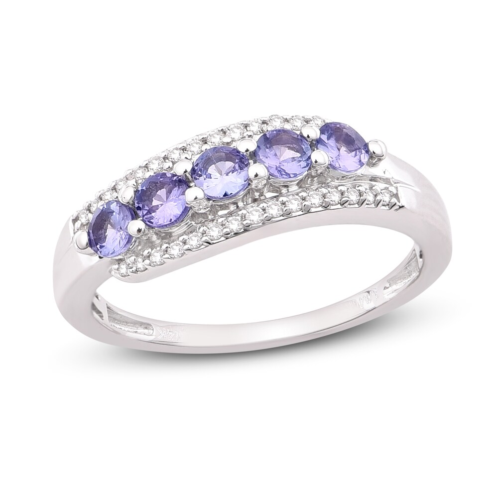 Natural Tanzanite Anniversary Ring 1/8 ct tw Diamonds 14K White Gold yixVc95f