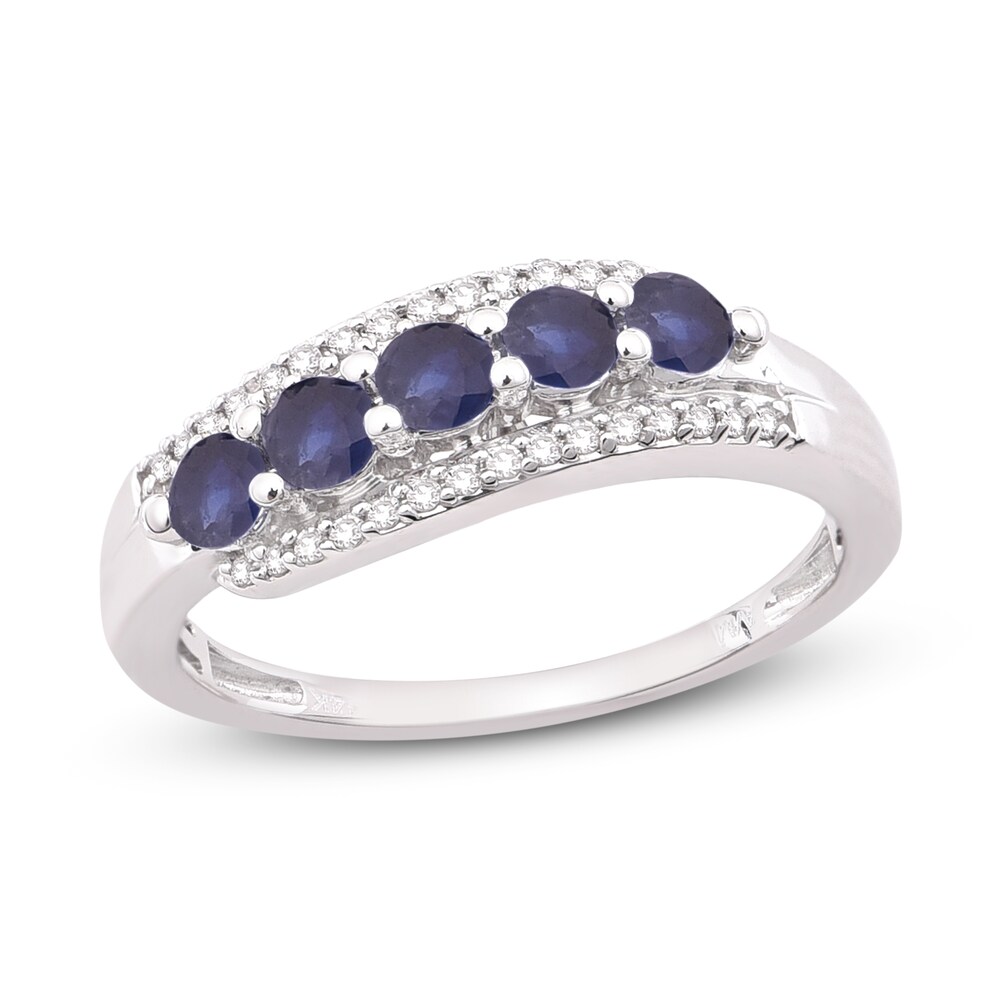 Natural Blue Sapphire Anniversary Ring 1/8 ct tw Diamonds 14K White Gold yobHQzz0