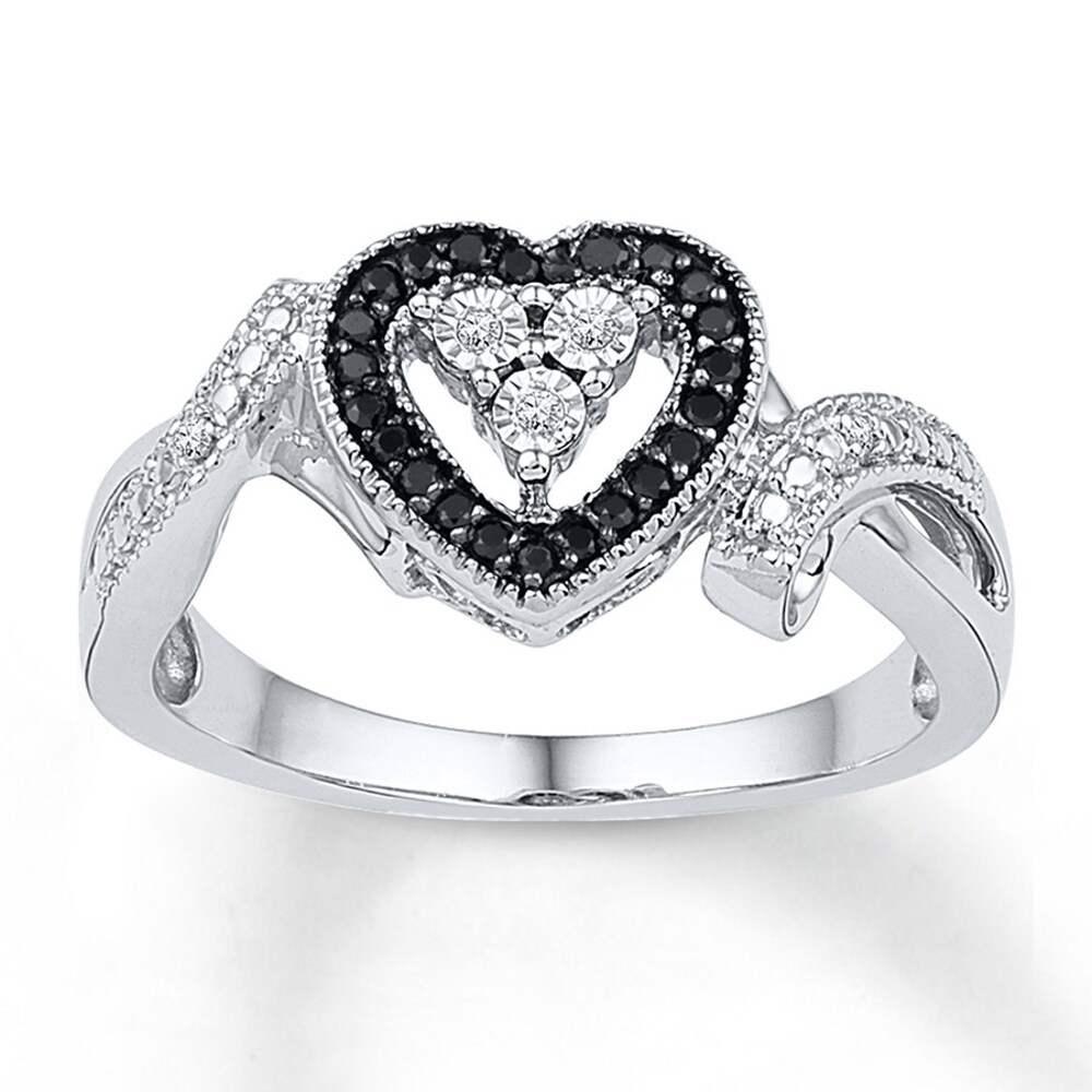 Black/White Diamond Ring 1/10 ct tw Round Sterling Silver yzF2HKZw