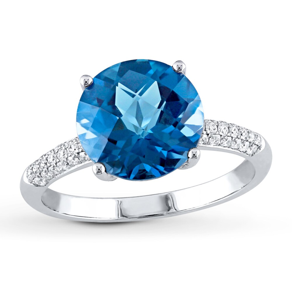 Dark Blue Topaz Ring 1/5 ct tw Diamonds 14K White Gold yzfyhTCN