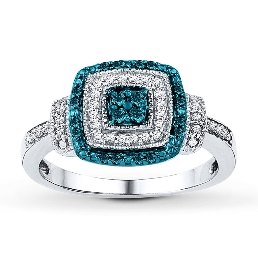 Blue & White Diamond Ring 1/4 ct tw Round-cut Sterling Silver zBzh86aP