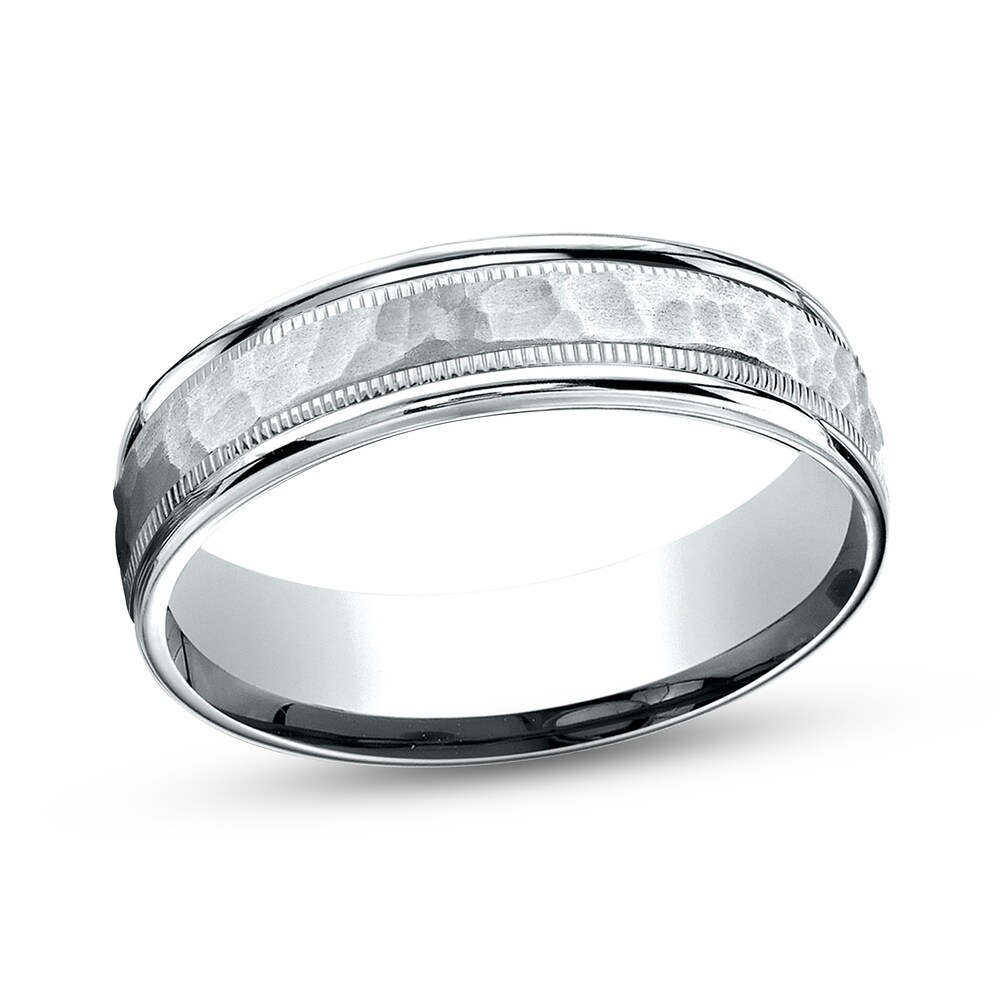 Hammered Wedding Band 10K White Gold 6mm zIX9mmje