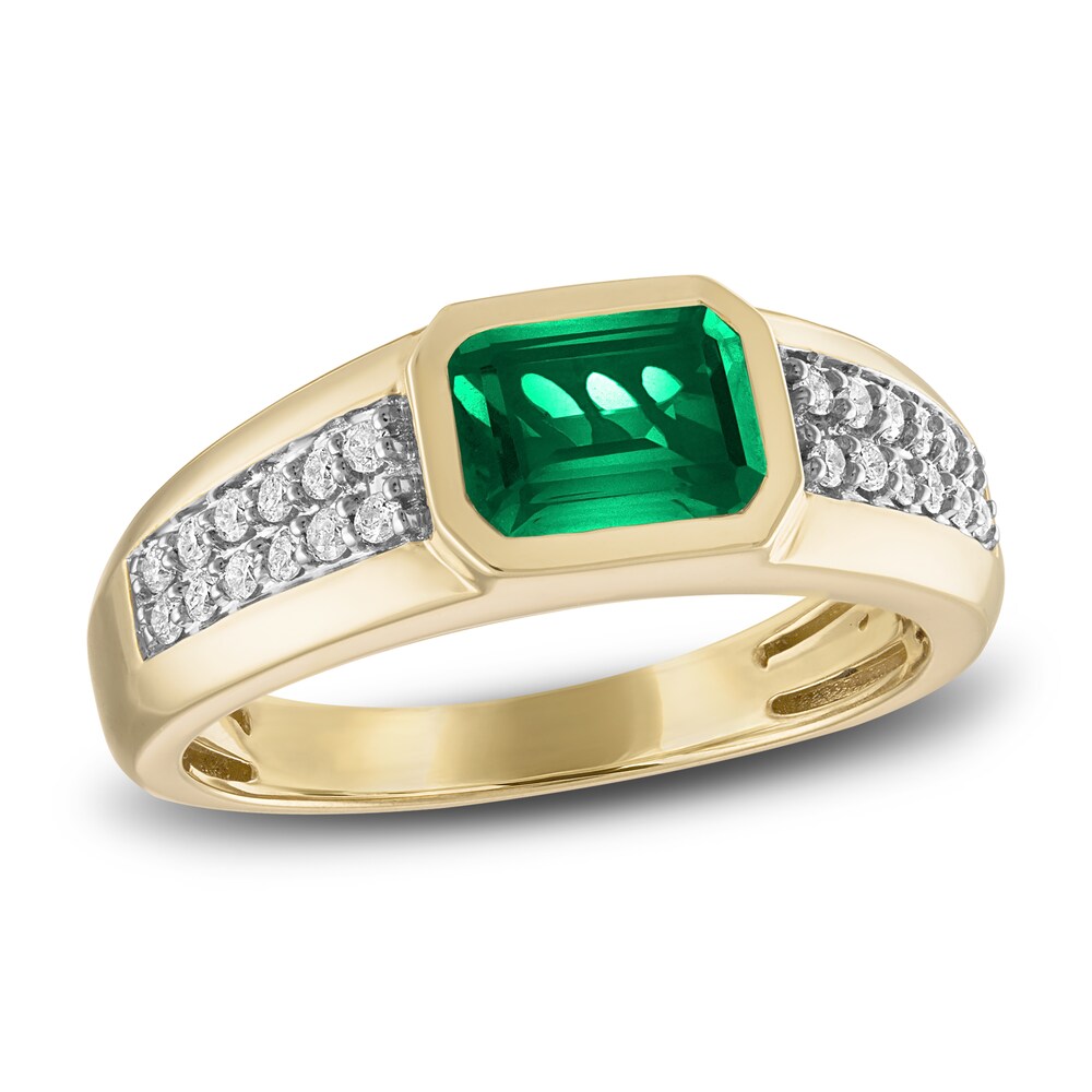 Men's Lab-Created Emerald Ring 1/5 ct tw Diamonds 10K Yellow Gold zPo6Mso4