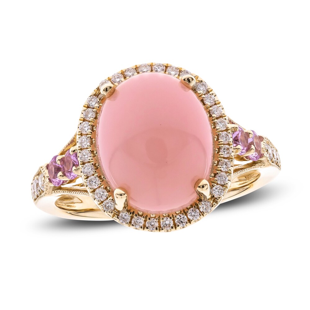 Natural Opal & Natural Pink Sapphire Ring 1/4 ct tw Diamonds 14K Yellow Gold zW7Isymx