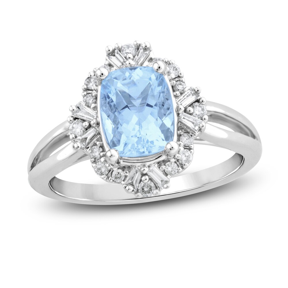 Natural Aquamarine Ring 1/4 ct tw Diamonds 10K White Gold zehK7OsX