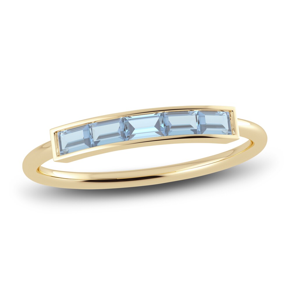 Juliette Maison Natural Aquamarine Baguette Bar Ring 10K Yellow Gold zgB6SmlM