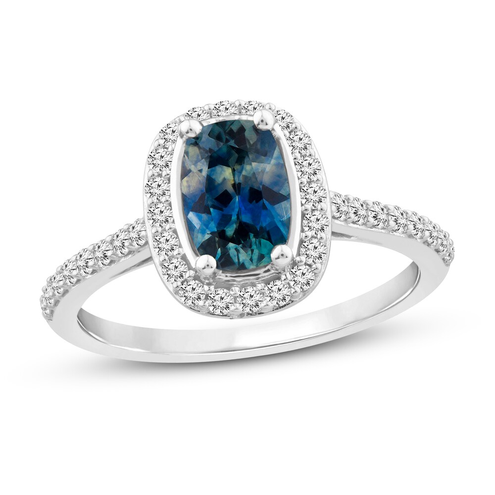 Montana Blue Natural Sapphire Ring 3/8 ct tw Diamonds 10K White Gold ziN7D17h