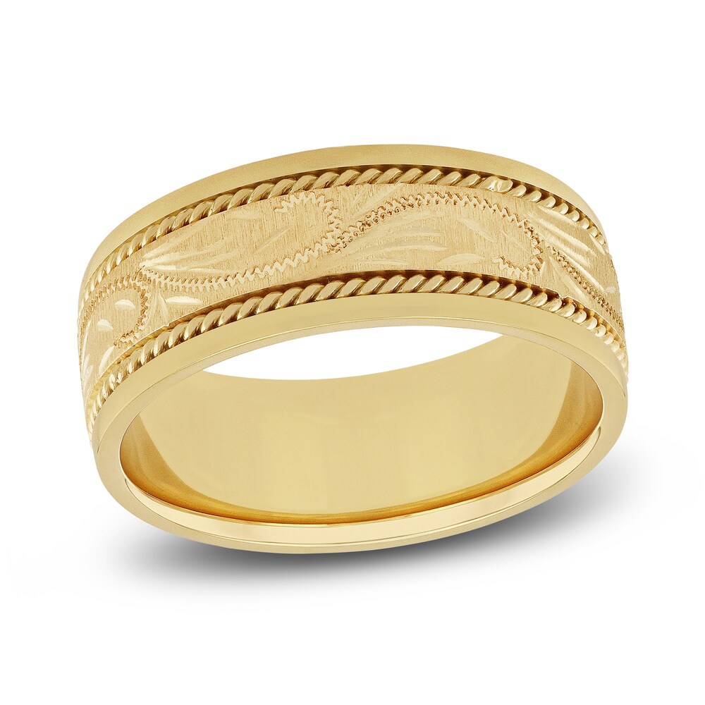 Men's Engraved Wedding Band 14K Yellow Gold zk5MiNOl