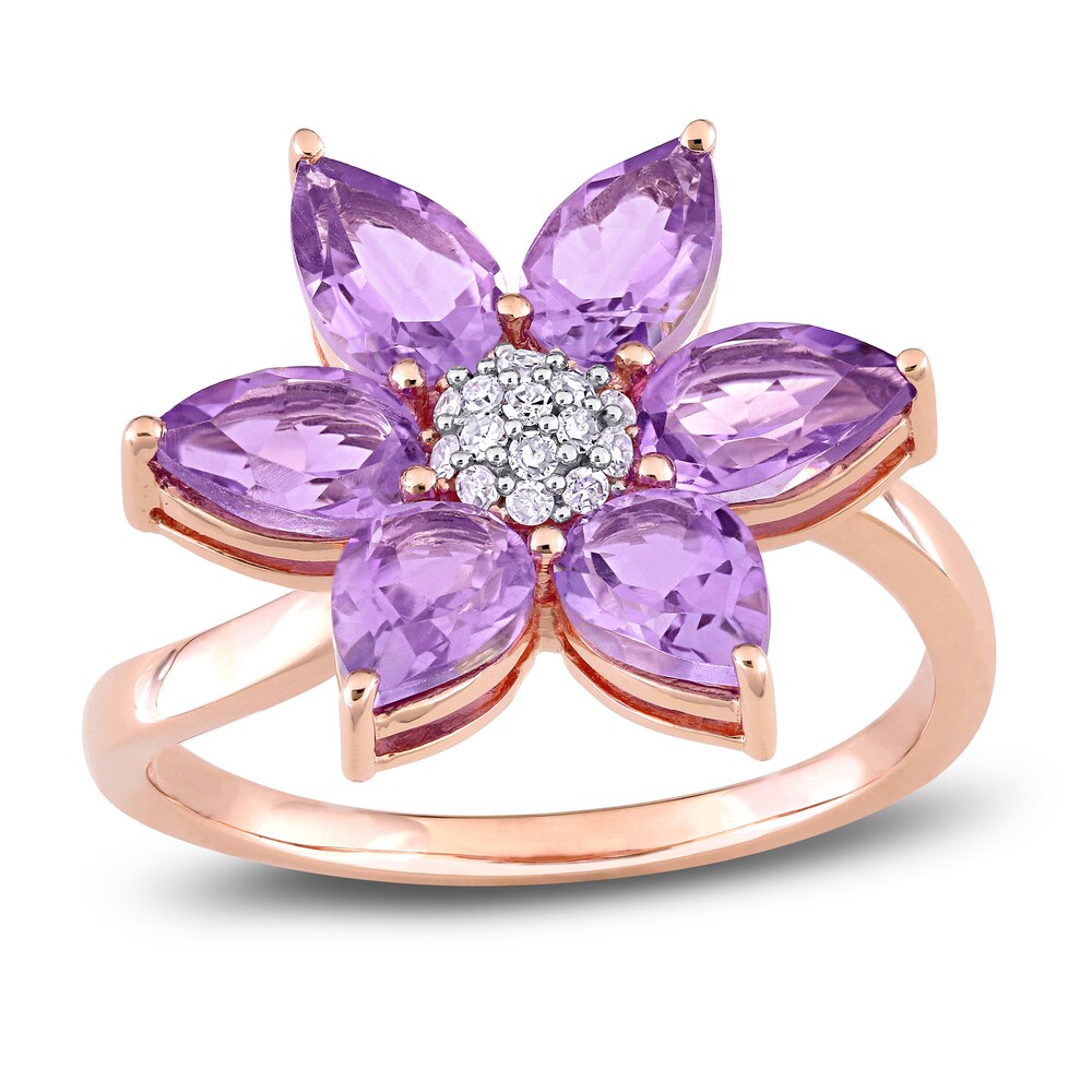 Natural Amethyst Ring 1/10 ct tw Diamonds 10K Rose Gold znnmnlpR