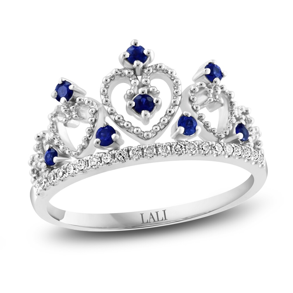 LALI Jewels Natural Blue Sapphire Crown Ring 1/10 ct wt Diamonds 14K White Gold zsWVFKjk