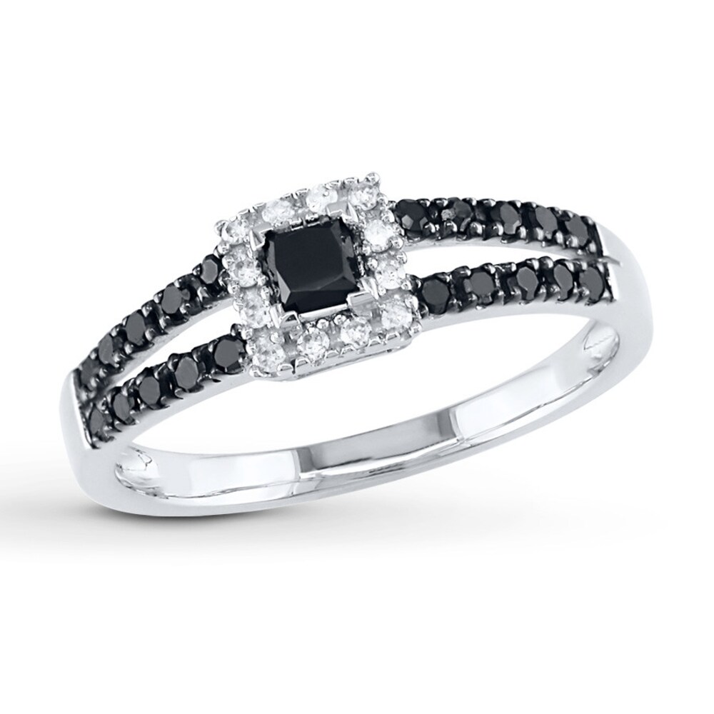 Black Diamond Ring 1/2 ct tw Princess-cut 10K White Gold zySsfP0F