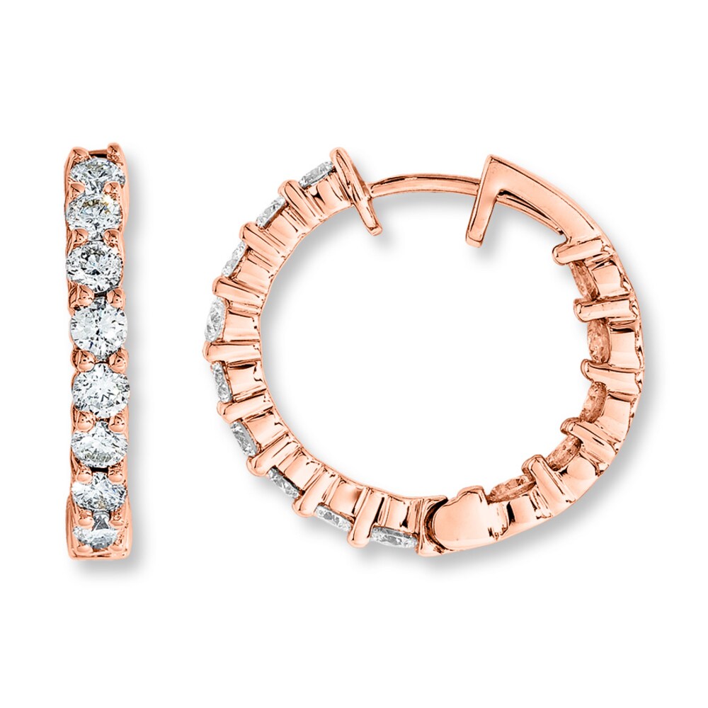 Diamond Hoop Earrings 3 ct tw Round-cut 14K Rose Gold 02qRxPXJ