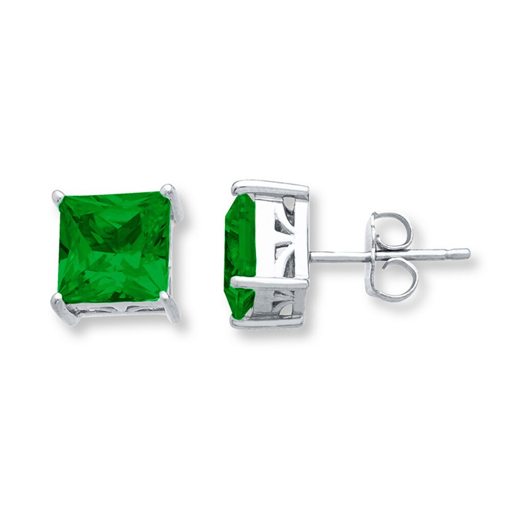 Classic Stud Earrings Lab-Created Emeralds Sterling Silver 0MOPbXmm