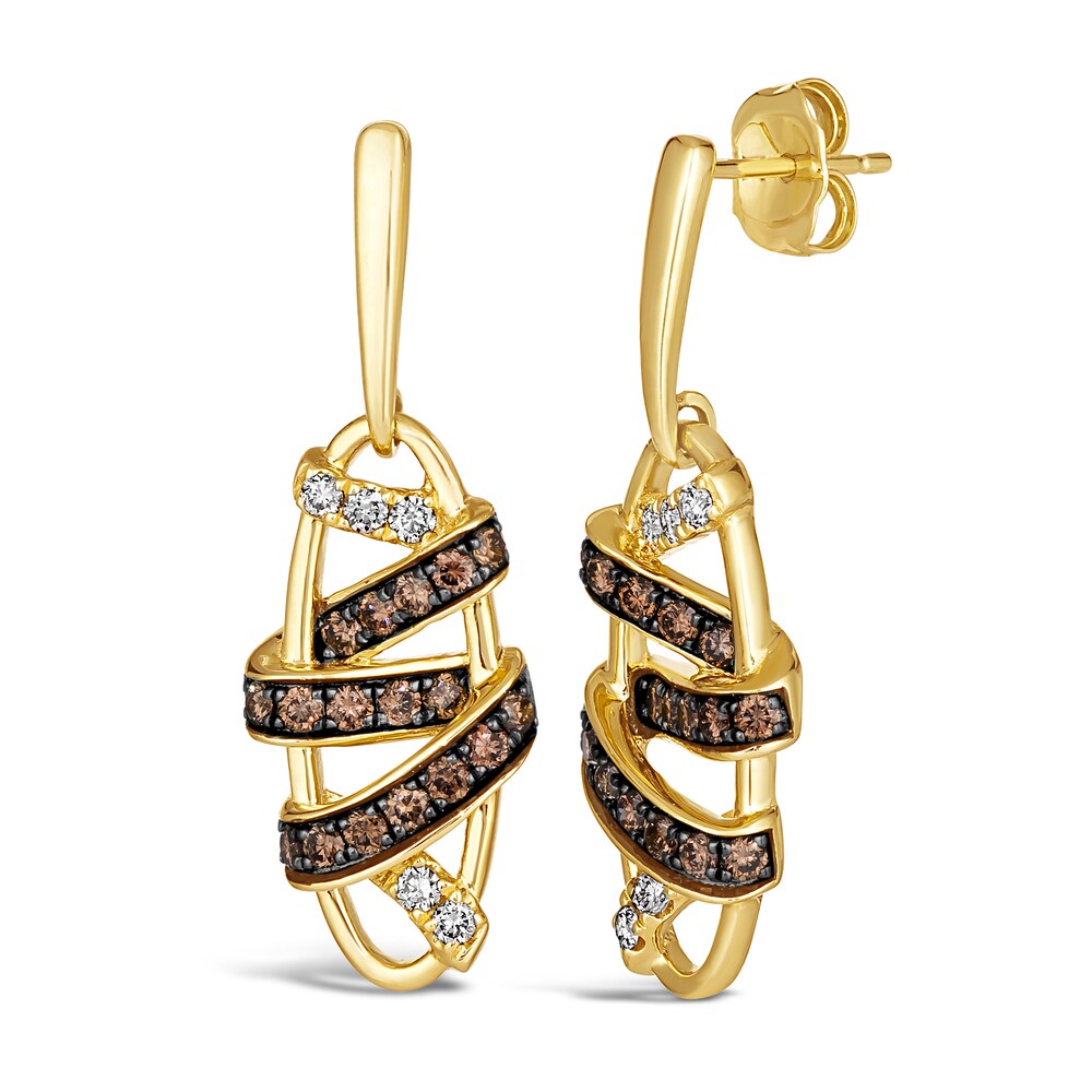 Le Vian Wrapped In Chocolate Diamond Dangle Earrings 3/4 ct tw Round 14K Honey Gold 0O876QCp