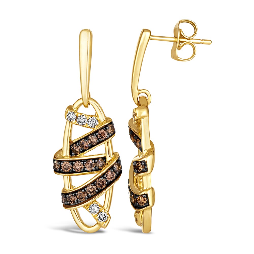 Le Vian Wrapped In Chocolate Diamond Dangle Earrings 3/4 ct tw Round 14K Honey Gold 0O876QCp