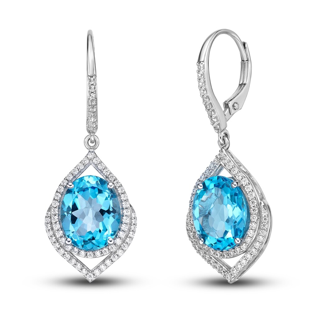 Natural Swiss Blue Topaz Drop Earrings 5/8 ct tw Diamonds 10K White Gold 0R1sZjbL