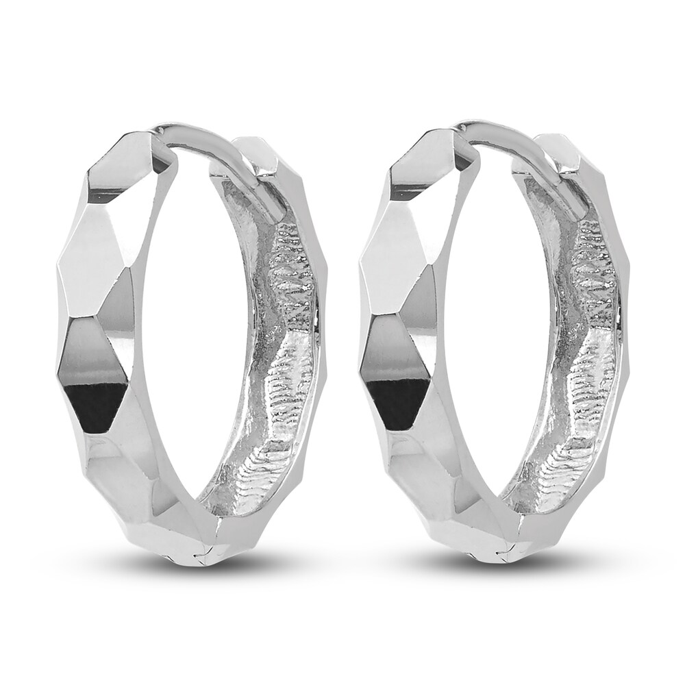 Diamond-Cut Huggie Hoop Earrings 14K White Gold 14mm 0SSls9fM