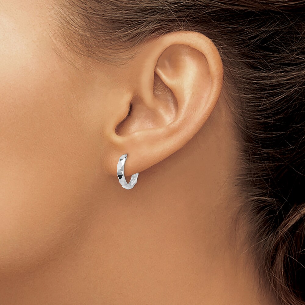 Diamond-Cut Huggie Hoop Earrings 14K White Gold 14mm 0SSls9fM