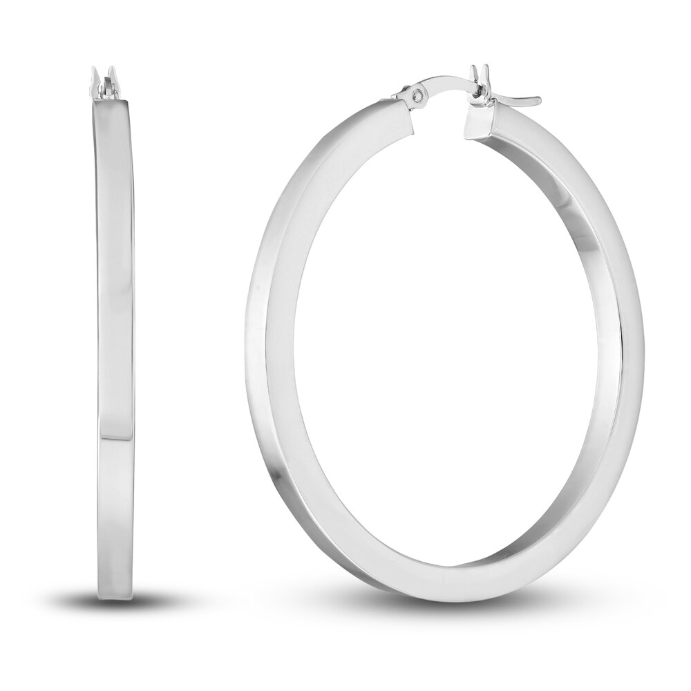 Polished Square Hoop Earrings 14K White Gold 40mm 0VYSQ6lK