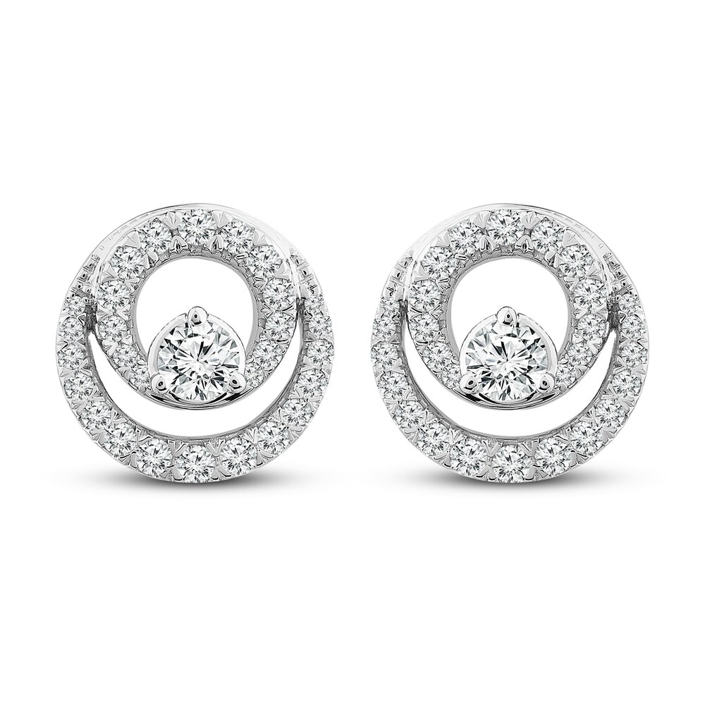 Closer Together Diamond Stud Earrings 1 ct tw Round 14K White Gold 0YSlCvhD