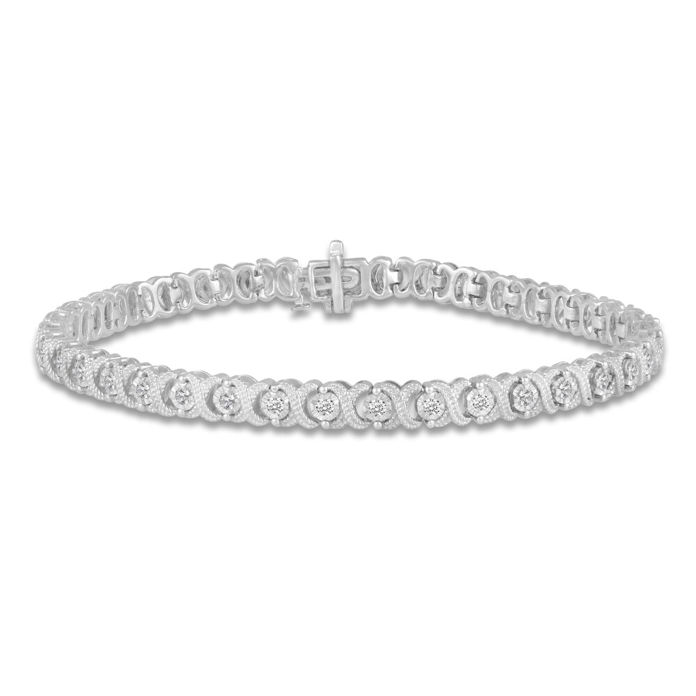 Diamond XO Tennis Bracelet 1 ct tw Round 14K White Gold 7" 0amMKVvU