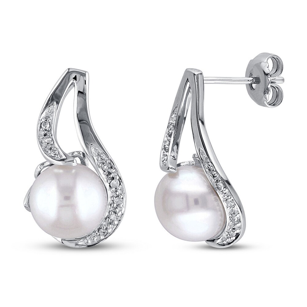 Cultured Pearl & Diamond Earrings 1/20 ct tw Sterling Silver 0ax02bco