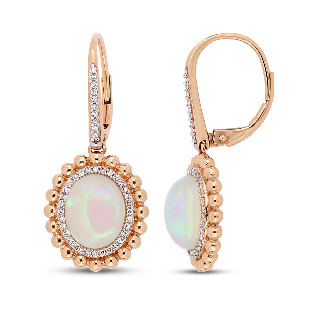 Natural Opal Earrings 1/4 ct tw Diamonds 14K Rose Gold 0bgmH2t3