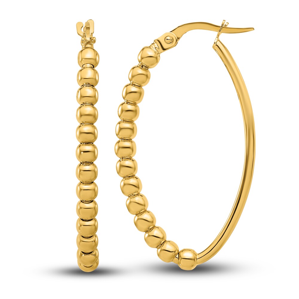 Beaded Oval Hoop Earrings 14K Yellow Gold 0d48xMiO