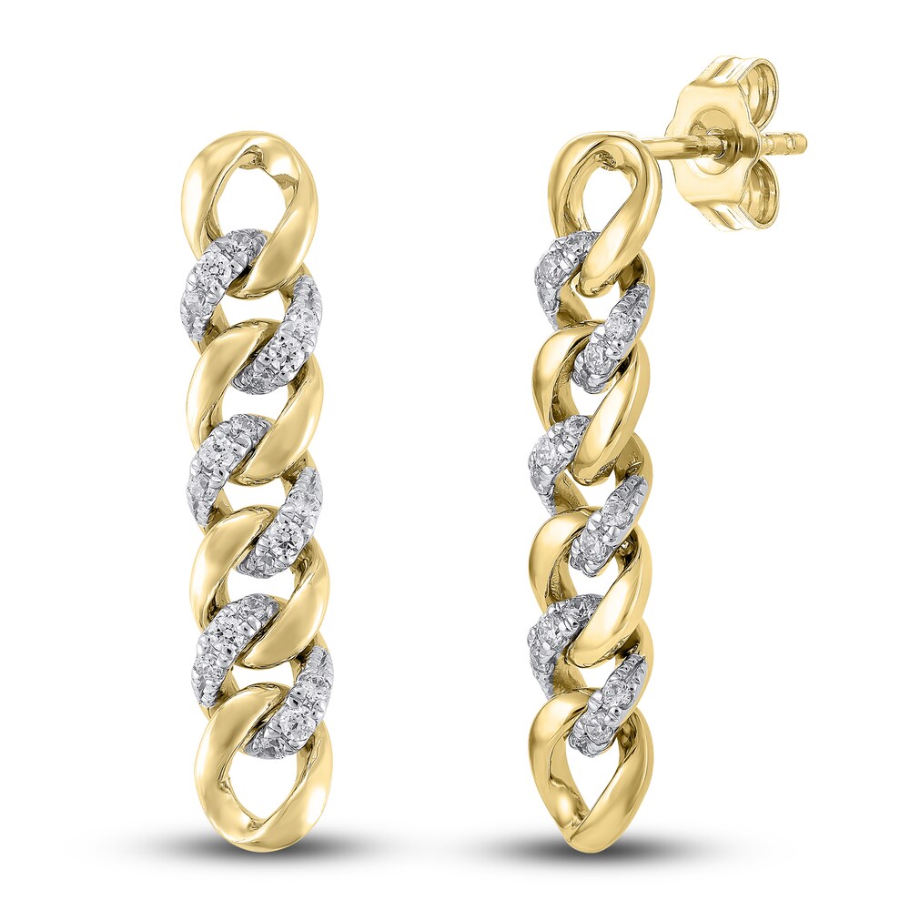 Diamond Curb Dangle Earrings 1/4 ct tw Round 10K Yellow Gold 0eq2tR7w