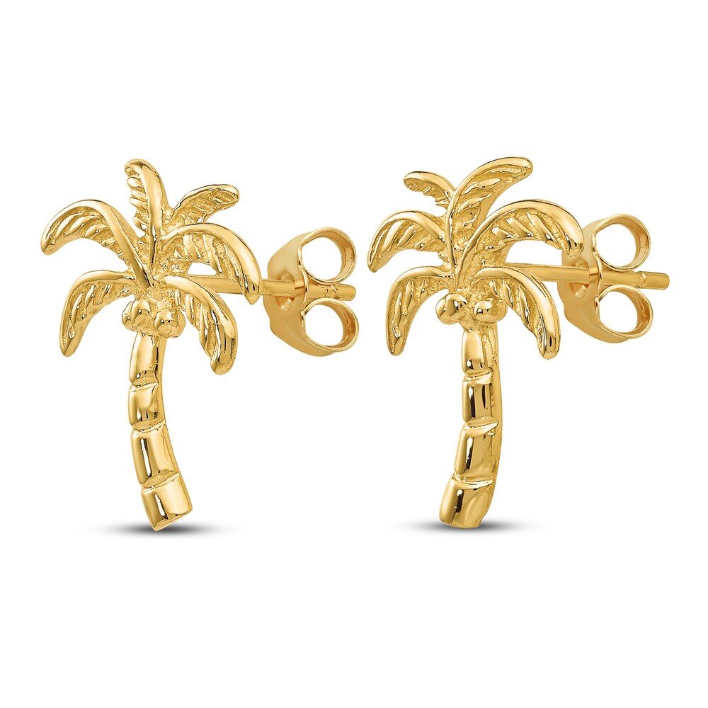 Palm Tree Stud Earrings 14K Yellow Gold 0icPSavB