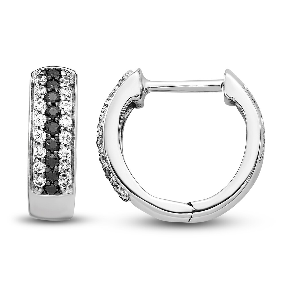 White & Black Diamond Huggie Earrings 1/4 ct tw Round 14K White Gold 0mYvE2bN